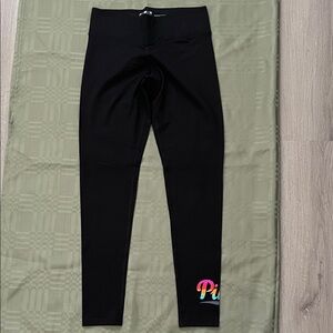 PINK Victoria's Secret Black Leggings with Colorful Logo